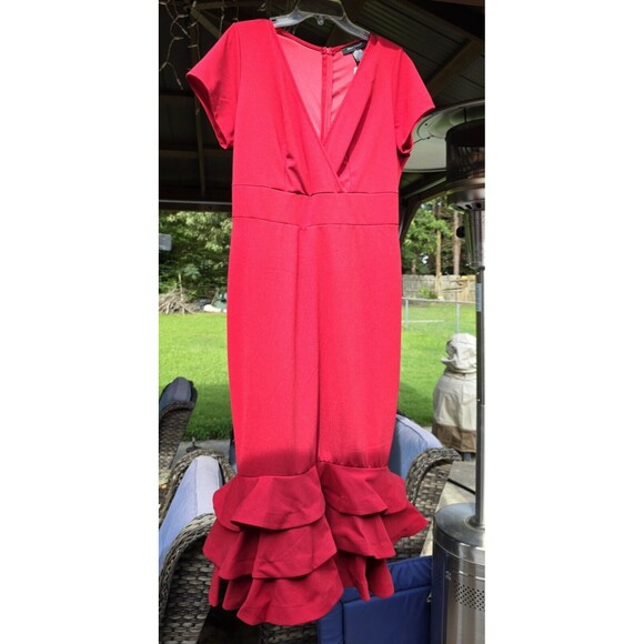 Ashley Stewart Flounce Ruffle Mermaid Dress Tiered Women's Red New Sz 14/16 - Picture 1 of 10